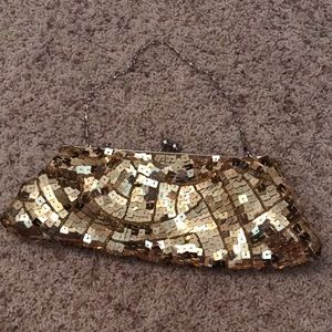 Gold clutch purse with chain